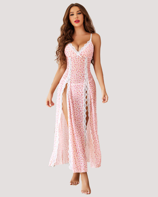 Lace Mesh Side Split Nightgowns