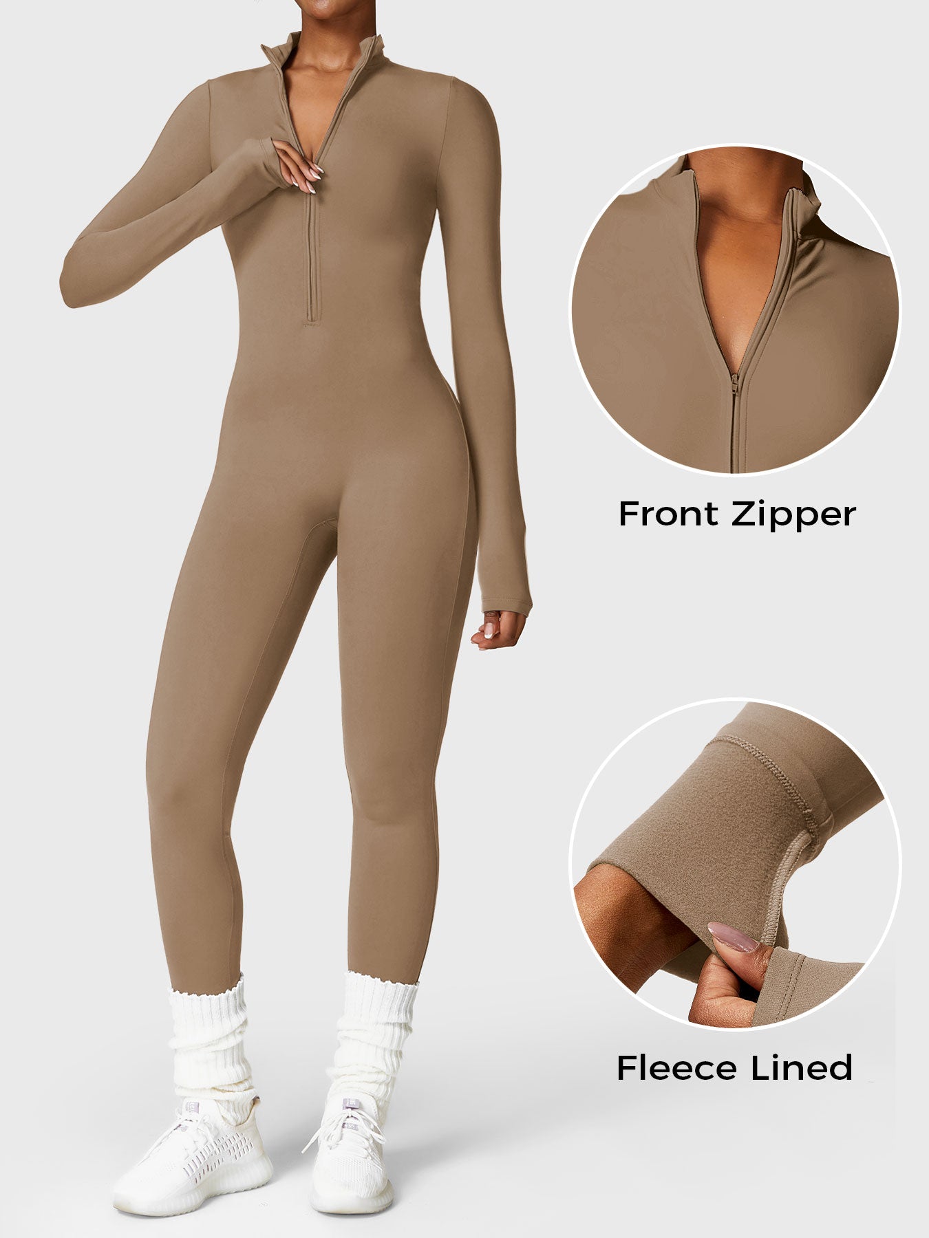 Belle Fleece Long Sleeve Zipper Jumpsuit